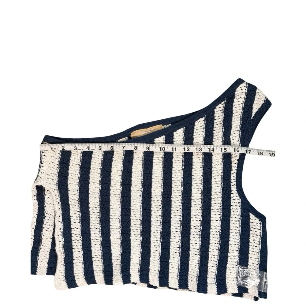 Free People free-est Joan‎ Fauxchet Set XL NWT Blue Cream One Shoulder Knit